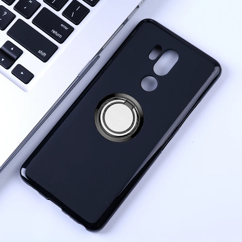 Multi-Function Ring Holder Silicone Phone Case Cover, Shock-Absorbent TPU, Slim Fit, Black