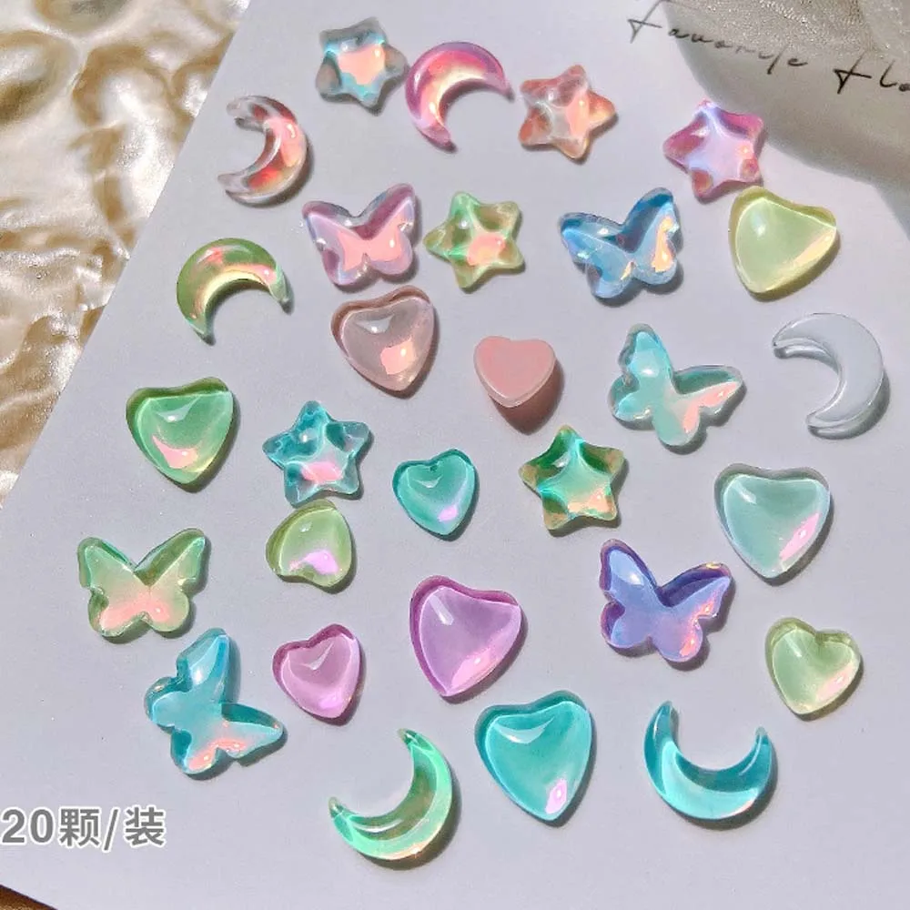 

20pcs Mocha Aurora Crystal Nail Art Charm 3D Shiny Star Heart Butterfly Summer Nail Decoration DIY Kawaii Nail Accessories
