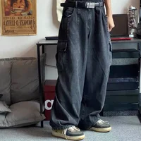 Men's Wide Leg Jeans Trousers Loose Denim Long Pants Black for Men Hip Hop Harajuku Street Oversized Cargo Jeans Korean Style