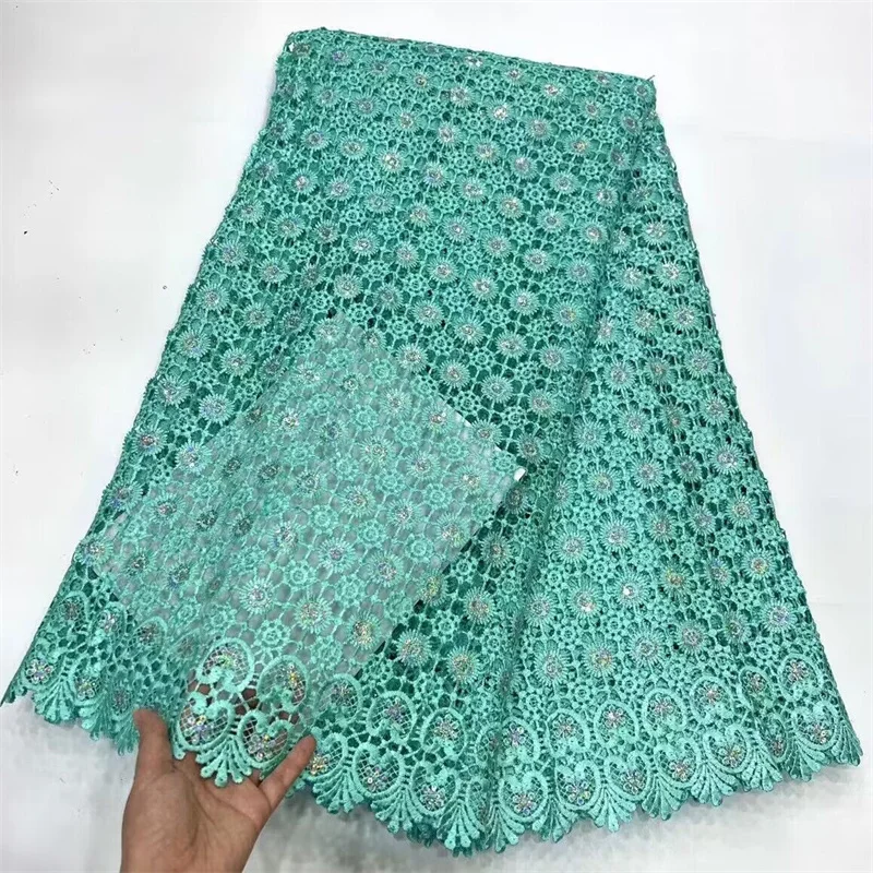 

African Sequins Lace Fabric 2024 High Quality Nigeria French Embroidery Guipure Net Lace Material 5 Yards For Wedding Dresses