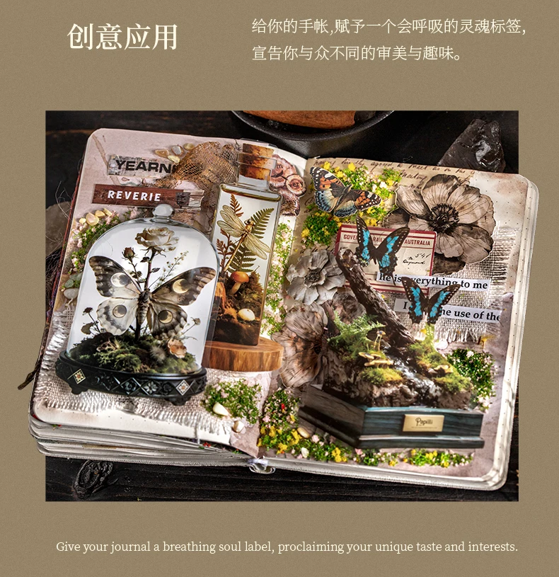 30 Stück große PET-Aufkleberbeutel mit Insekten- und Ökologie-Motiven für DIY-Scrapbooks, Handbücher und ästhetische Schreibwaren. – Detail 8