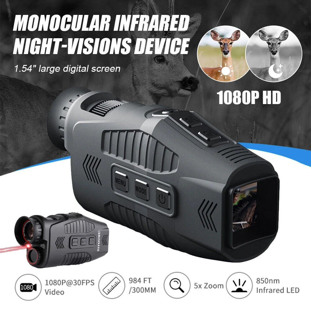 

Digital Night Vision Device Monocular 5X Zoom 850nm Infrared Scope IR Camera With Red Laser Full Dark 300m Viewing For Hunting