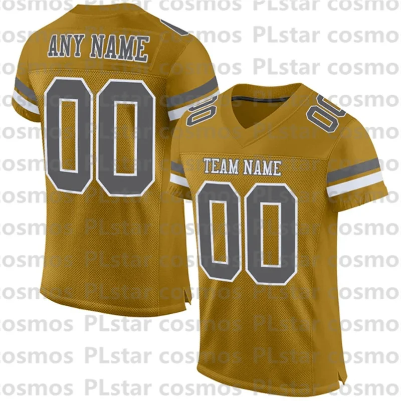 

Custom Old Gold Navy-White Mesh Football Jersey 3D Printed Kids Football Jersey Boys Tops Girl Tees