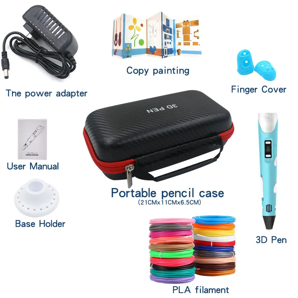 High Quality 3D Pen 3D Printing Pen 30 Colors 1.75 PLA FilamentDIY With Travel Case Kids Educational Toys Gift for Children