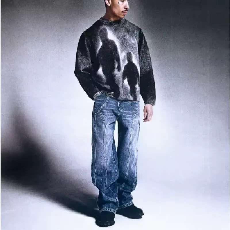 New style loose round neck pullover knit sweater Gothic retro street fashion hip-hop autumn and winter casual top Y2K clothing view 6