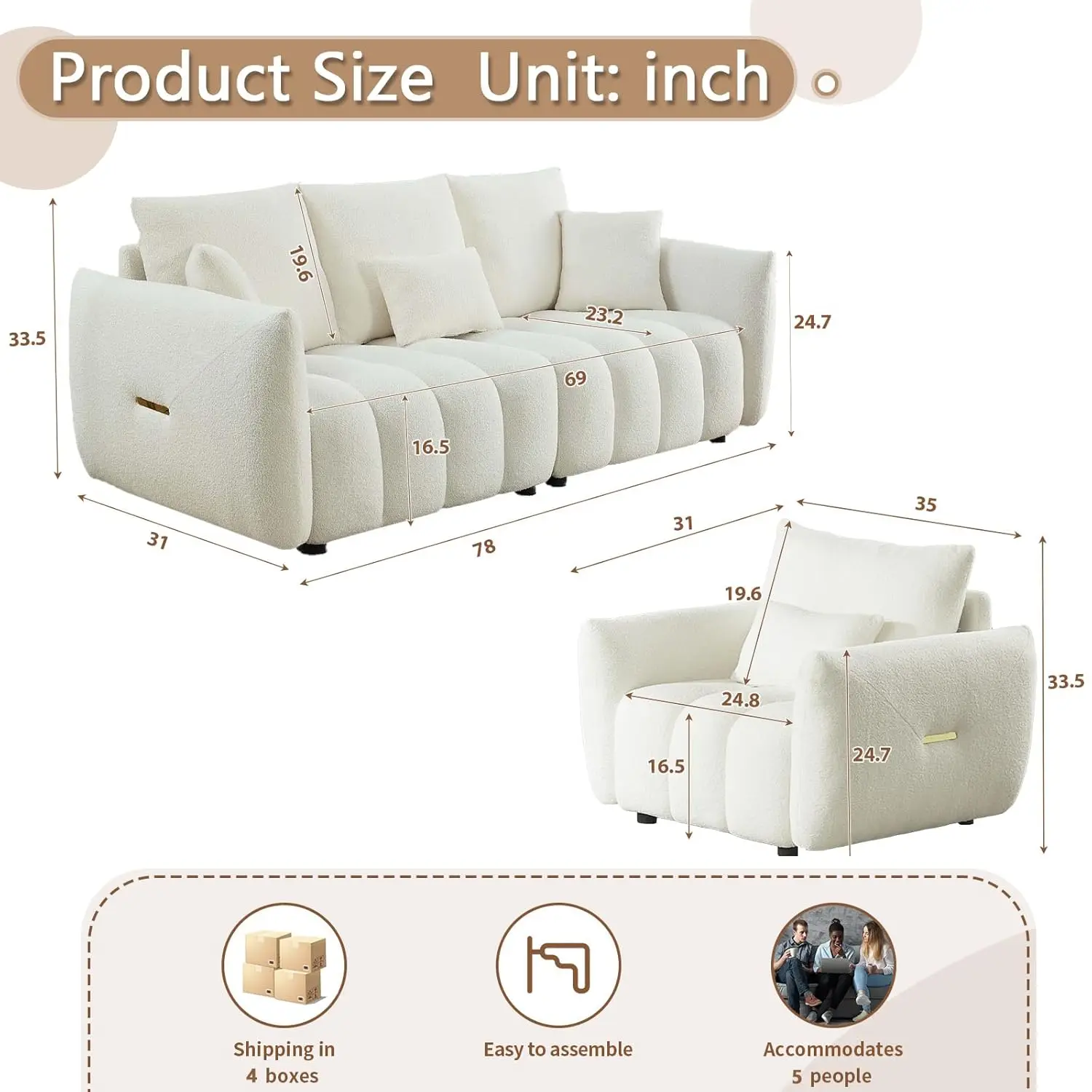 Teddy Boucle Sofa Set 2