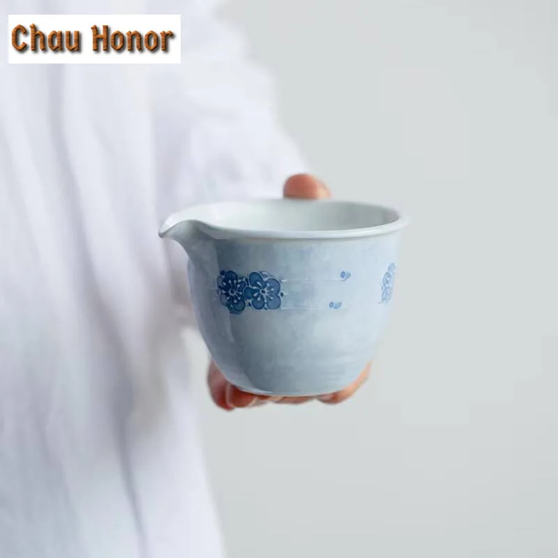 Pure Hand-painted Cherry Blossom Fog Blue Ceramic Fair Cup Household Tea Dispenser Single Chahai Fair Cup Kungfu Tea Ceremony