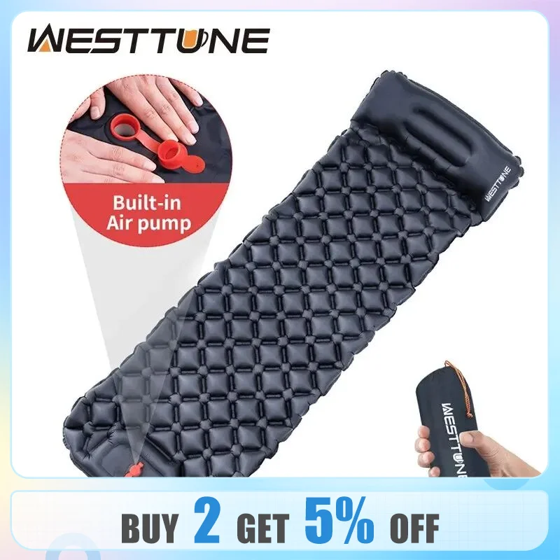 Westtune Materasso Gonfiabile Da Campeggio Materassino Per Dormire All'Aperto Ultraleggero Con Cuscino Materassino Ad Aria Con Pompa Incorporata Per E