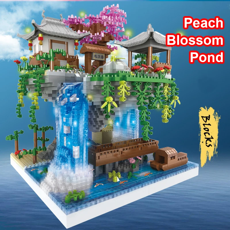 3320Pcs Peach Blossom Pool Air Tree House Building Blocks Suzhou Garden DIY  Assembly Bricks Toy LED Light Mini Diamond For Kid - AliExpress