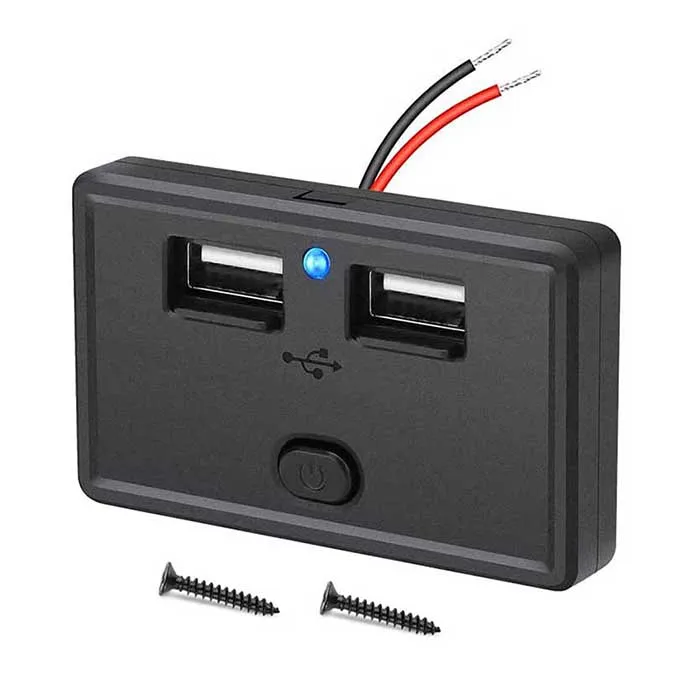 Caricabatterie Auto Impermeabile Kibon Con Doppia Porta USB 4.8A - Pannello 12V Con Interruttore On/Off E Copertura A Molla, Per Auto, Camper, Barca E Camion
