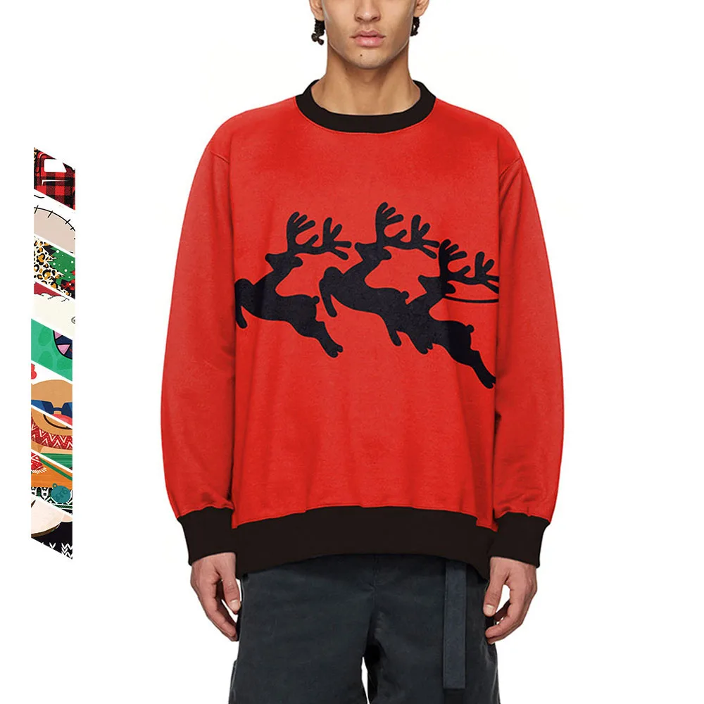 

Men Women Threesome Reindeer Ugly Christmas Sweater Couple Pullover Tacky Xmas Sweatshirt 3D Printed Holiday Party Jumper Tops