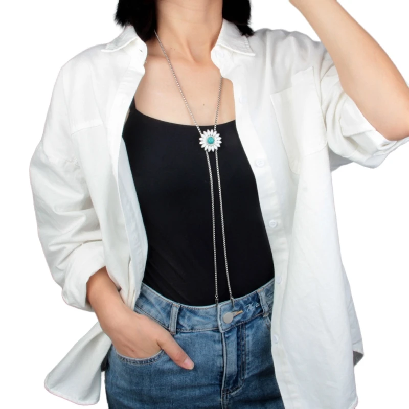 

Воротник для девочек, галстук-боло, кулон, ожерелье, ювелирные изделия, колье, цепочка, сверкающая ромашка