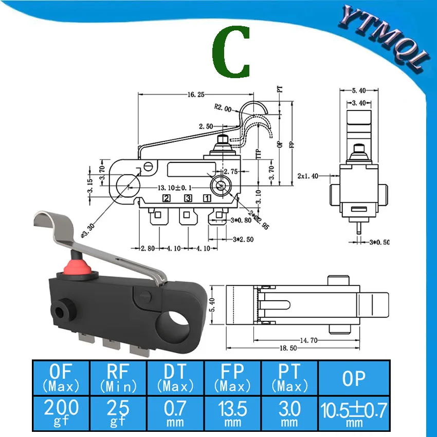 1 יחידה מתג מיקרו עמיד למים H3-B3 IP67 מתג זיהוי גבול נסיעה גבוה, מקש טעינה ארוך