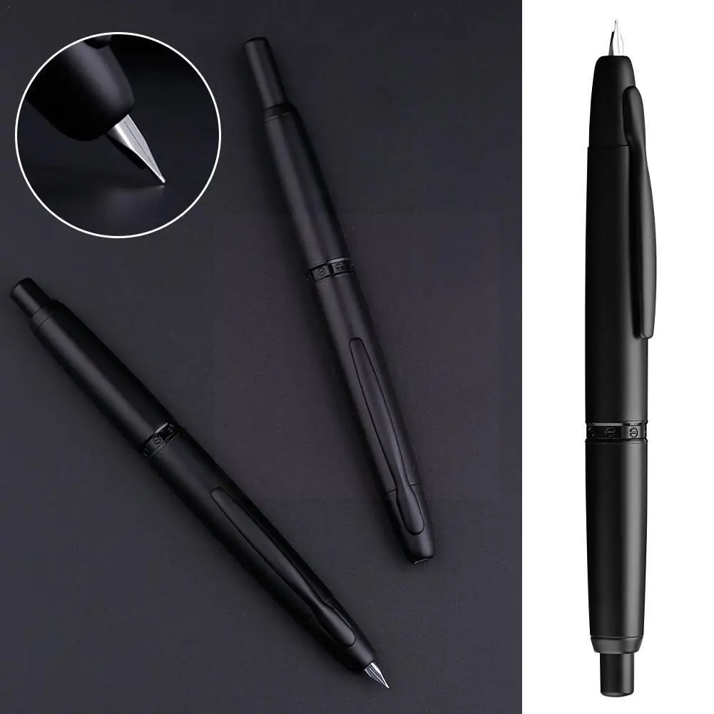 

New For MAJOHN A1 Press Fountain Pen Grid Striped Retractable Extra Fine Nib Metal With Clip & Converter For Writing U0Q9