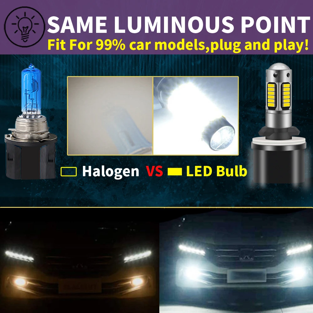 2개 H27W/1 12V H27W1 880 H27 PG13 LED 오토바이 안개등 백색 6000K 헤드라이트 캔버스 라이트 어댑터 불필요 자동차 터보 다이오드 전구