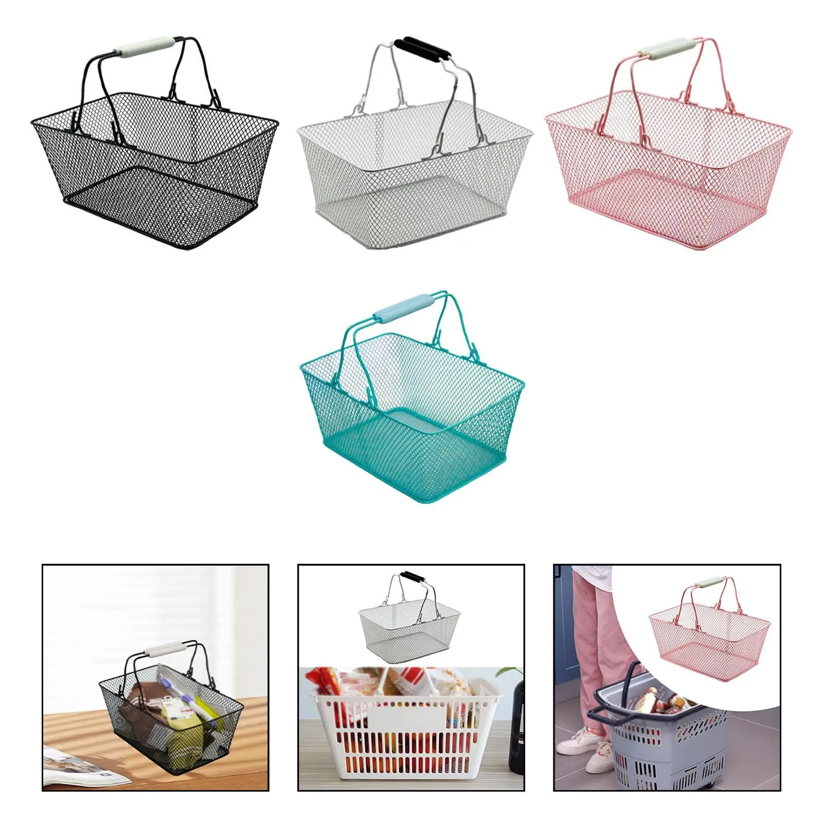 Shopping Basket Metal Simple Easy to Clean with Handles for Supermarket Home