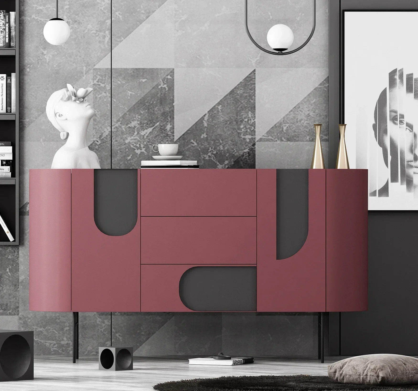 Kitchen Sideboard Dining et Cabinet with 3 Drawers, Floor Storage Cabinet with Wooden Console Table