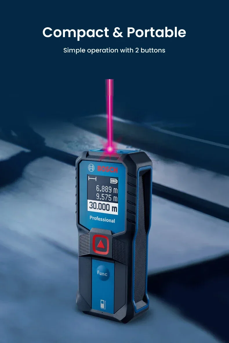 Description Picture 3 of itemBOSCH Laser Range Finder Double Button High Precision Lightweight Modern Screen Measurement Laser Measure RangeFinders GLM 30-23