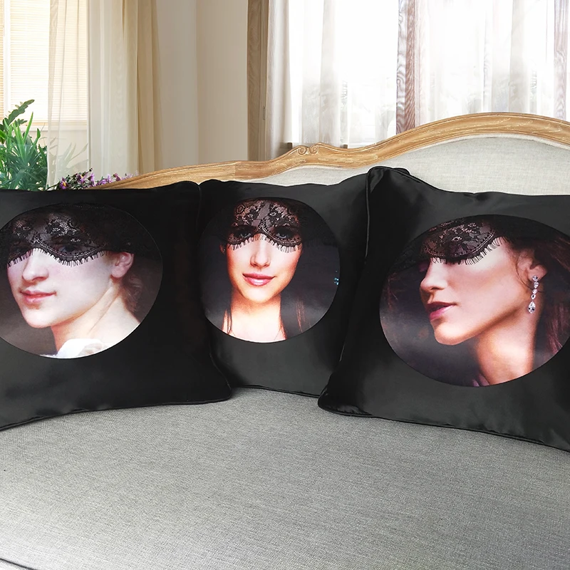 

European Luxury Black Lace Printed Pillowcase Cushion Cover Model Room Hotel Sofa Cushion Square Pillow Case