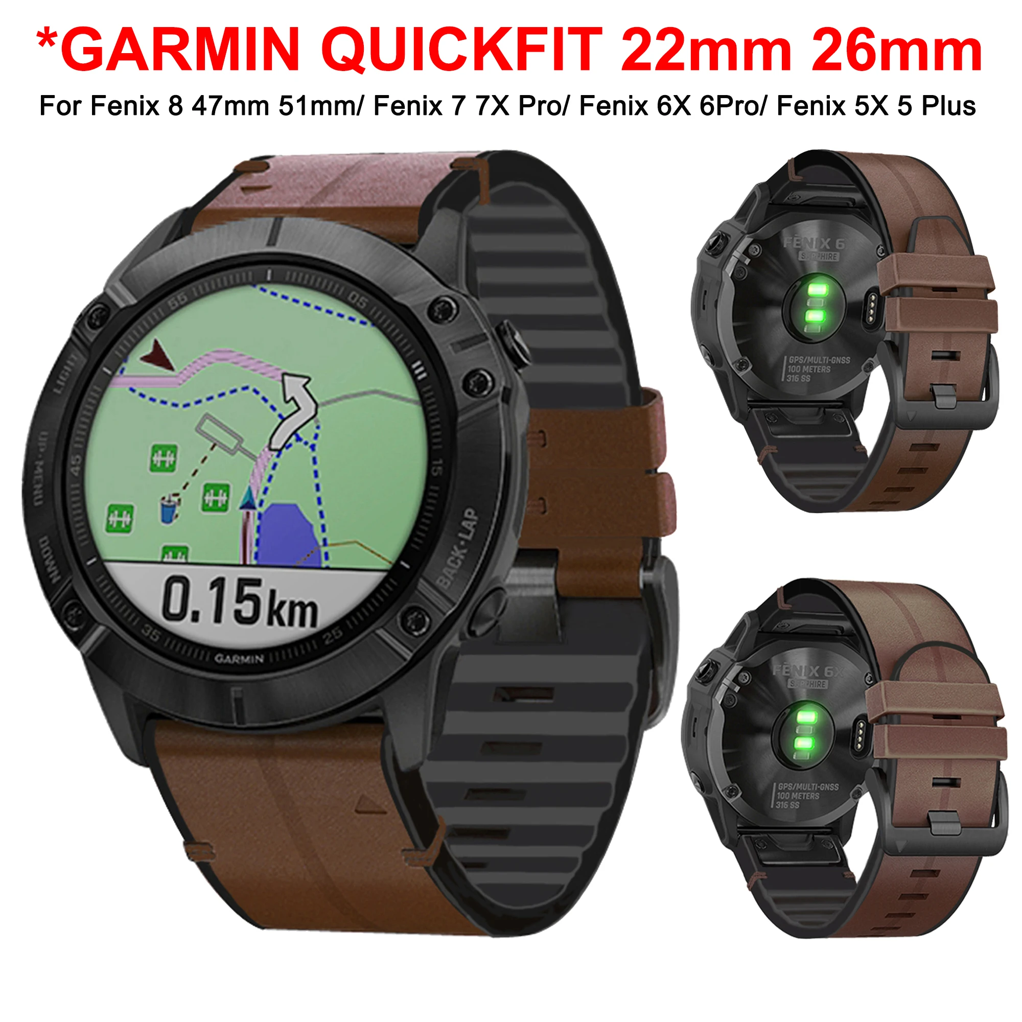 Premium Silicone Leather Quickfit Watch Strap - Universal Fit, 22-26mm Adjustable Bracelet