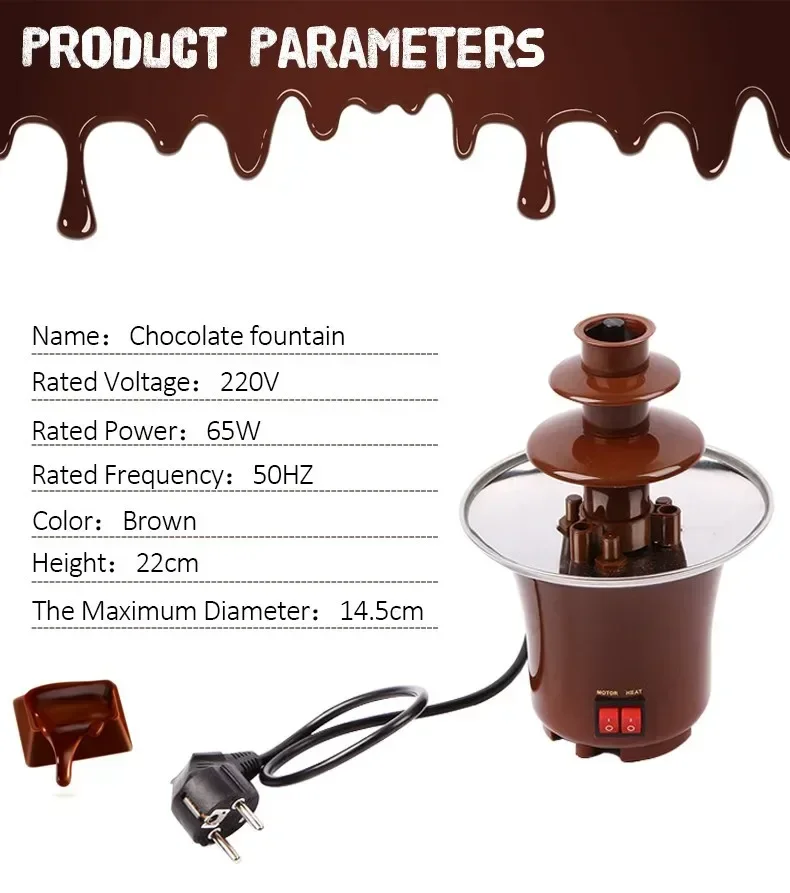Description Picture 2 of item3 Layers Mini Chocolate Fountains Fondue Waterfall Maker Machine Home Event Exhibition Wedding Birthday Party EU/US