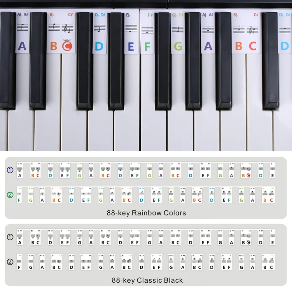 88/61 Keys Removable Silicone Piano Keyboard Guide Stickers Reusable Piano Key Note Labels Electronic Beginners Accessory