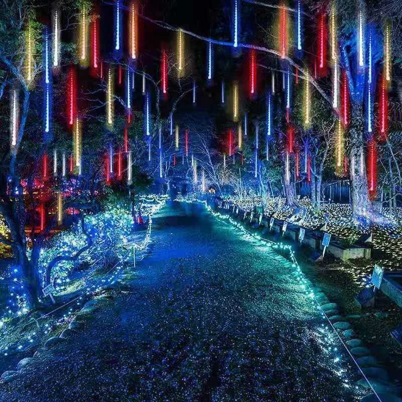 8/16/24/32Tubes Superb Meteor Rain String Lights Christmas LED Lights Decor Garden Yard Street New Year 2025 Holiday Icicle Lamp