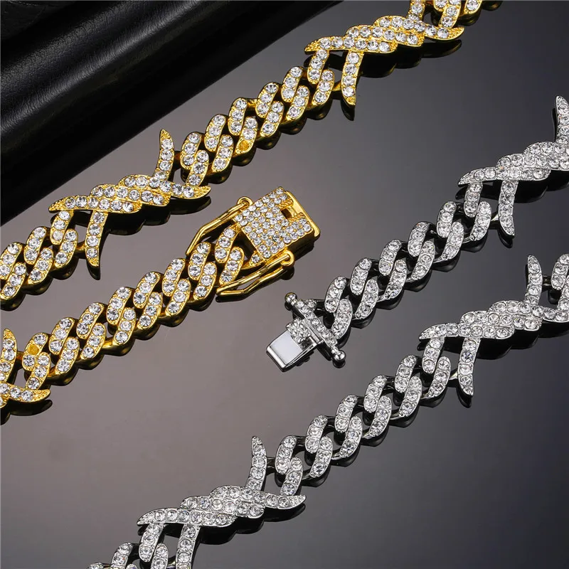 D&Z New 9mm Thorn Cuban Link Chain Necklace Set Iced Out AAA+