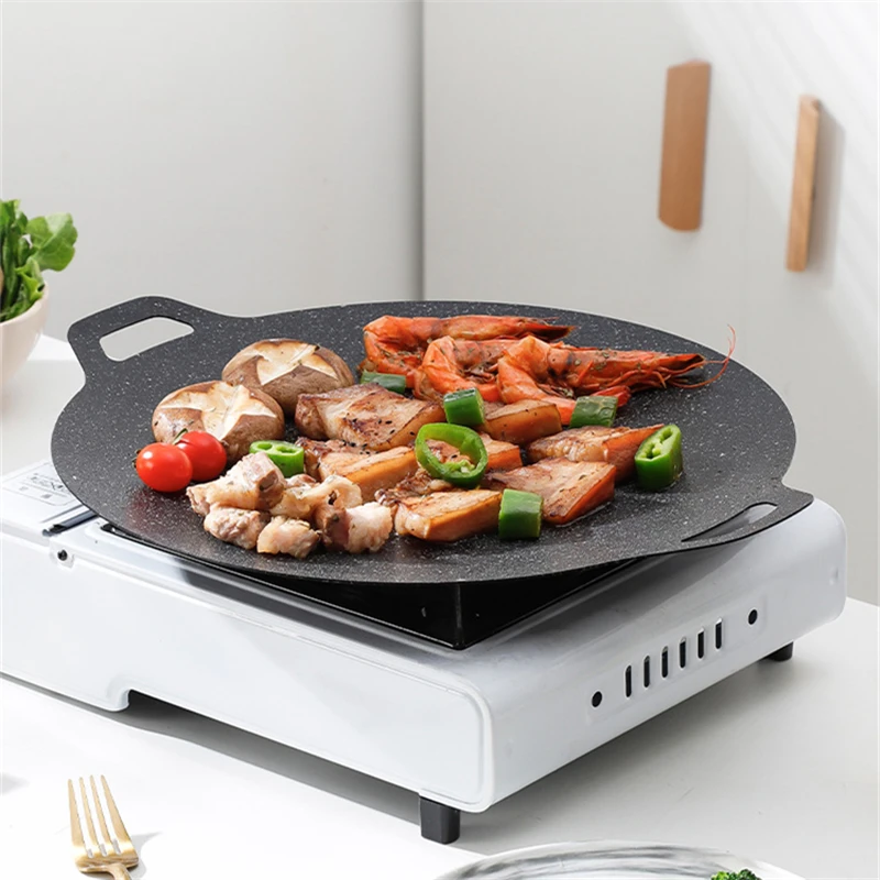 Cast Iron Steak Plate Sizzling with Wooden Base Grilling Pan for Household  Home Use Kitchen - AliExpress