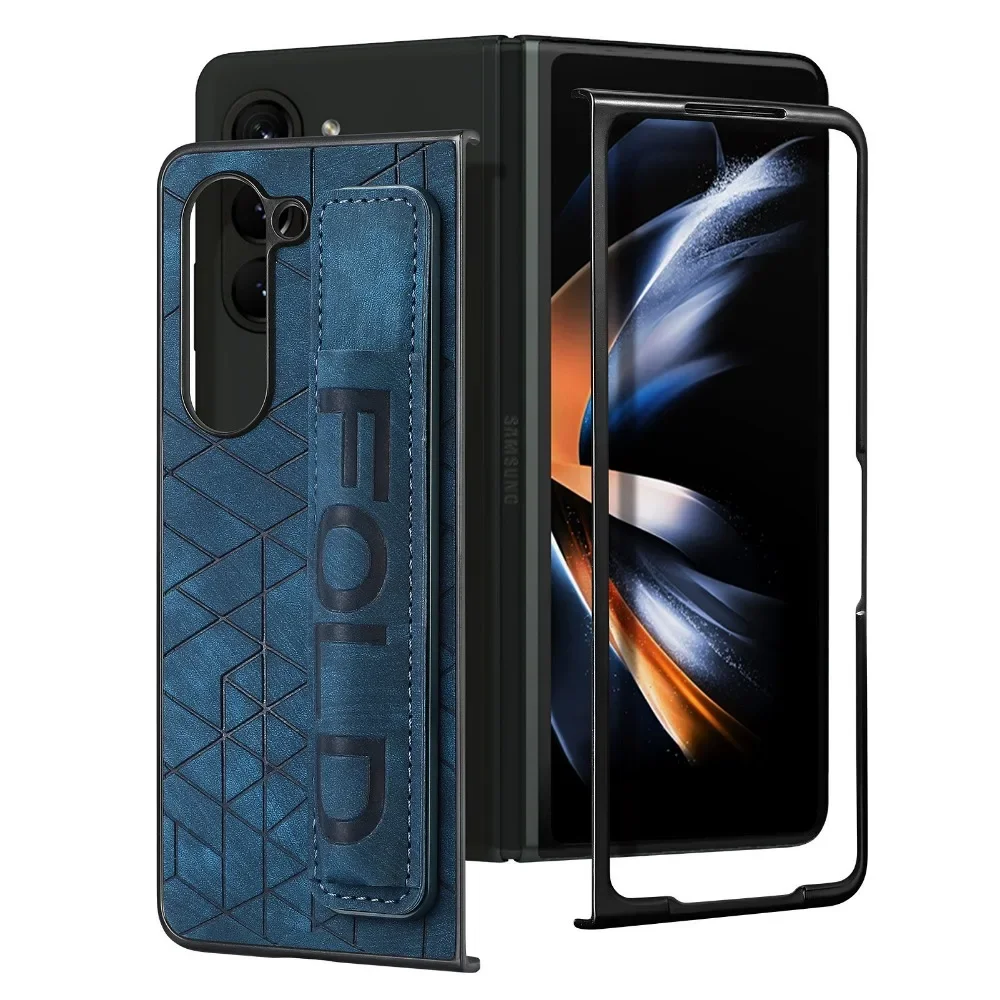 Wrist Strap PU Leather Cover for Samsung Galaxy Z Fold 6 5 4 3 5G Hard PC Phone Case with S Pen Holder & Finger Grip(no Pen) | Gaffar India