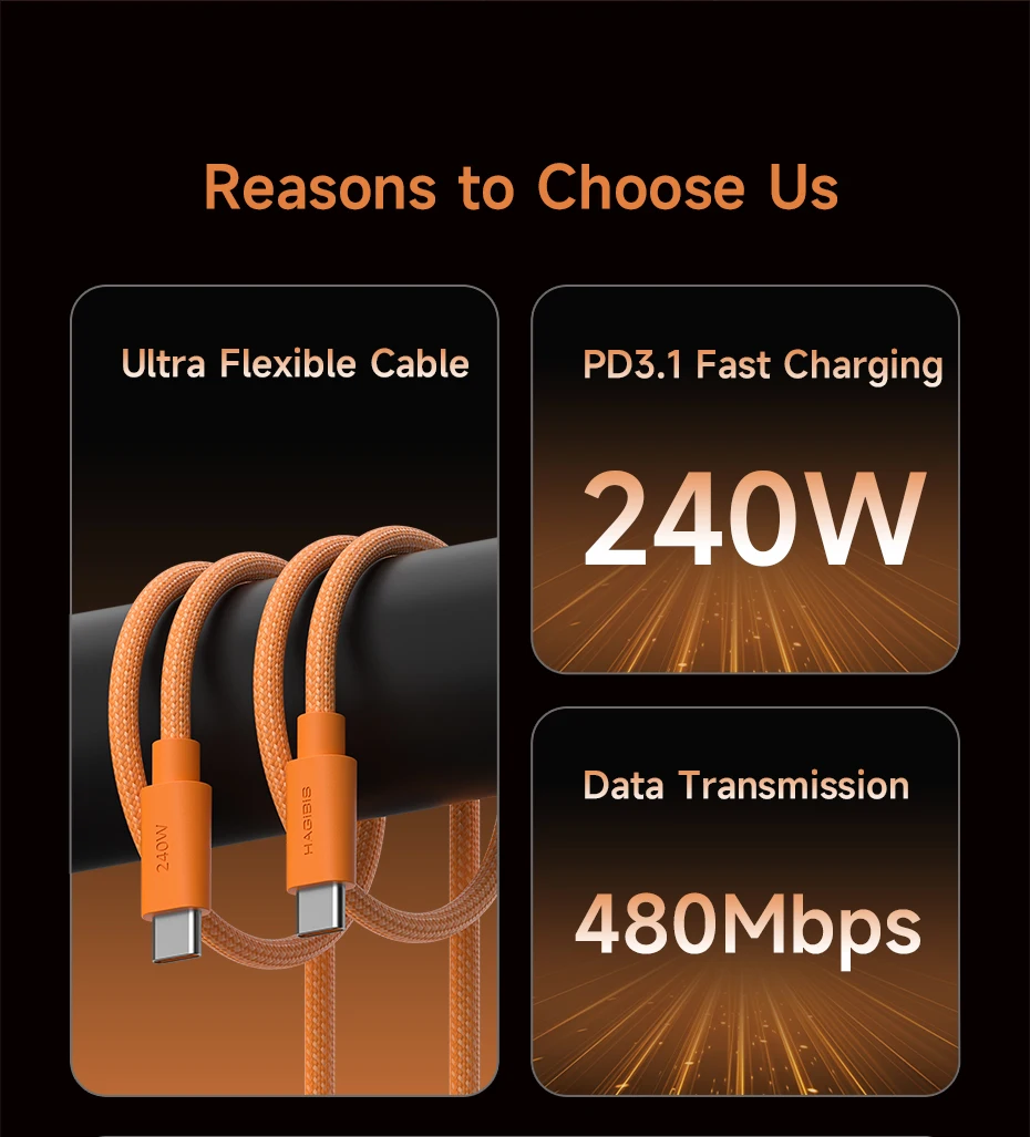 Hagibis USB-C to USB-C Wedge Cable PD 3.1 (240W)