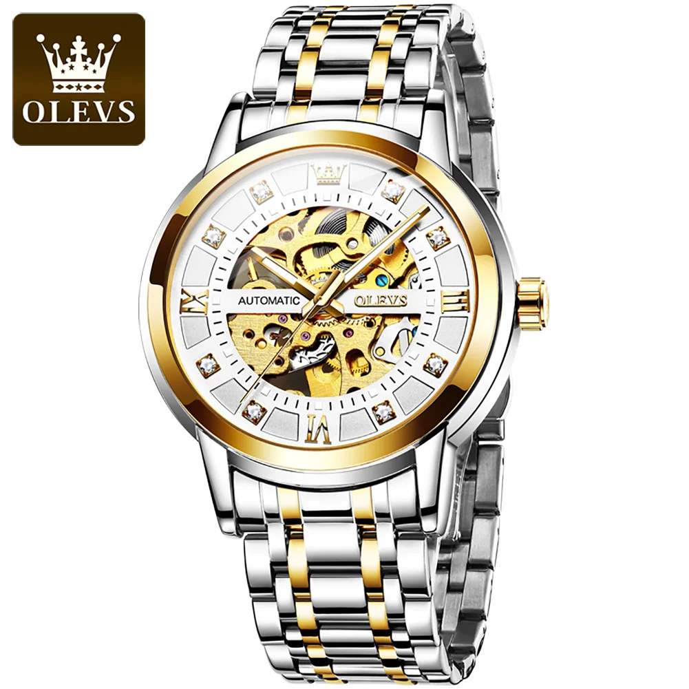 

OLEVS Men Automatic Mechanical Skeleton Watches Watch Luxury Top Brand Stainless Steel Clock Luxuri Diamond Men's Wristwatches