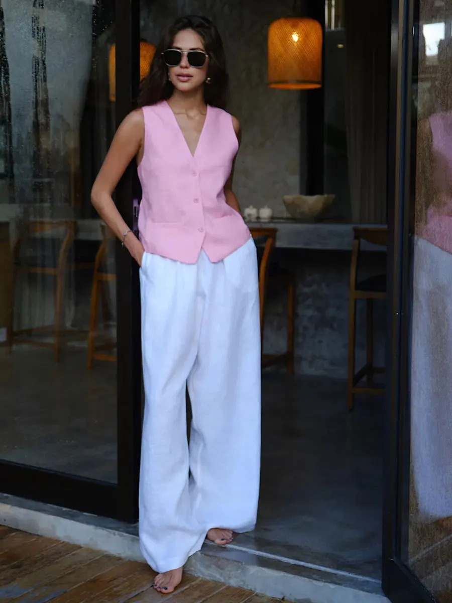 Chaleco informal ajustado para mujer, top de verano sin mangas de color liso, cárdigan de moda de un solo pecho, chaleco de mujer