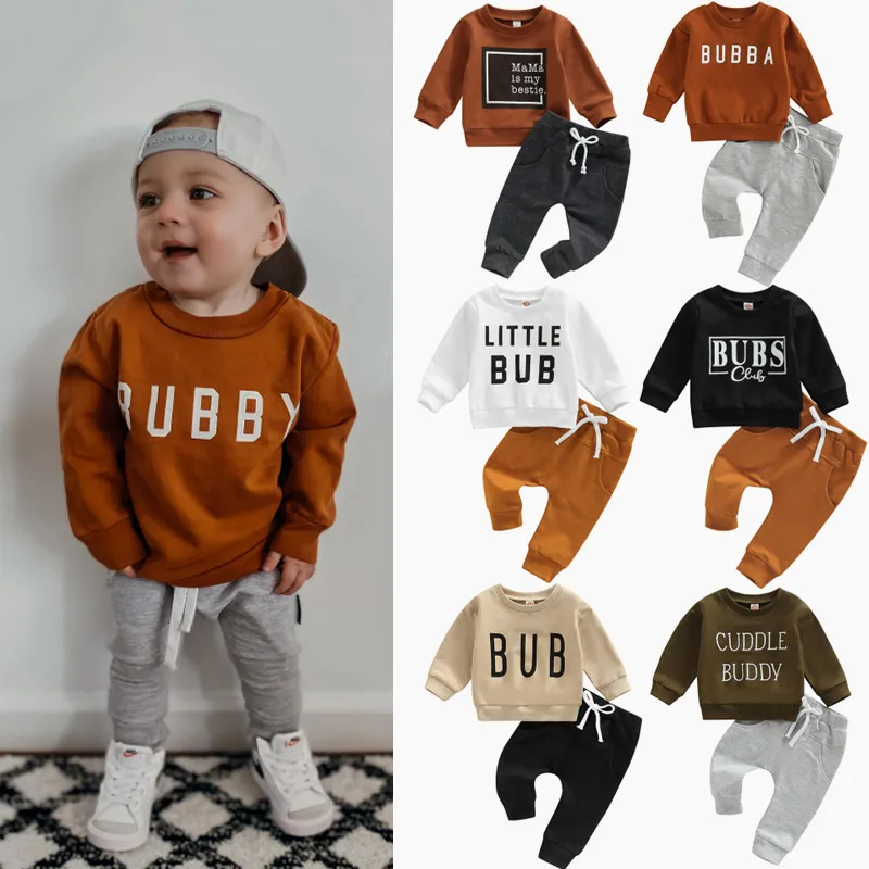 03Y Baby Boys Autumn Winter Clothes Set Kids Long Sleeve Letter Print Pullover Tops Sweatshirt