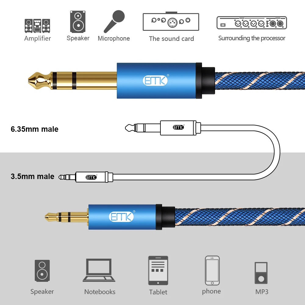 EMK 1/4 -AUX 3.5mm  ׷  ̺, AUX ڵ, ݵ ̾ ڵ, ͼ, Ʈ, Ÿ, Ŀ, 6.35mm
