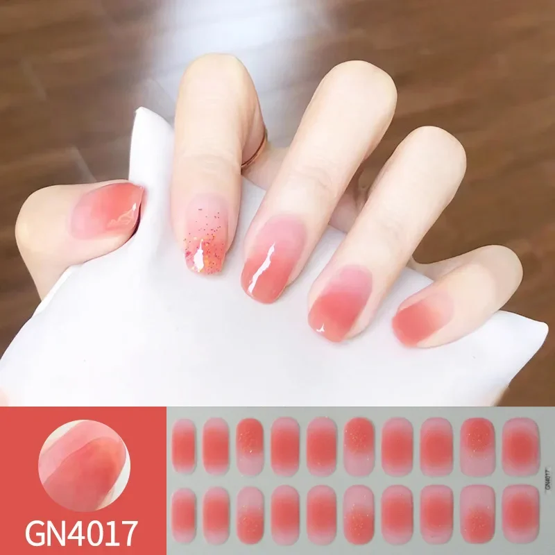 Nail Stickers Woman's DIY Manicure Gel Nail Stickers Non Baking Lamp 20 Finger Adhesive Nail Sticker Full Paste Semi Cured Gel Wraps
