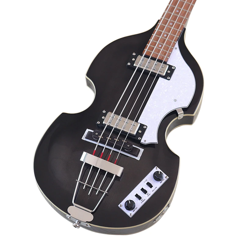 フレイムメイプル-バイオリンベースギター,4弦セット,黒,木製