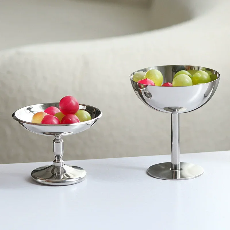 1pc Stainless Steel Ice Cream Cup Goblet Cup Salad Bowl Dessert Sorbet Bowl Fruit Plate Snack Dish Home Bar Party Kitchen Tool