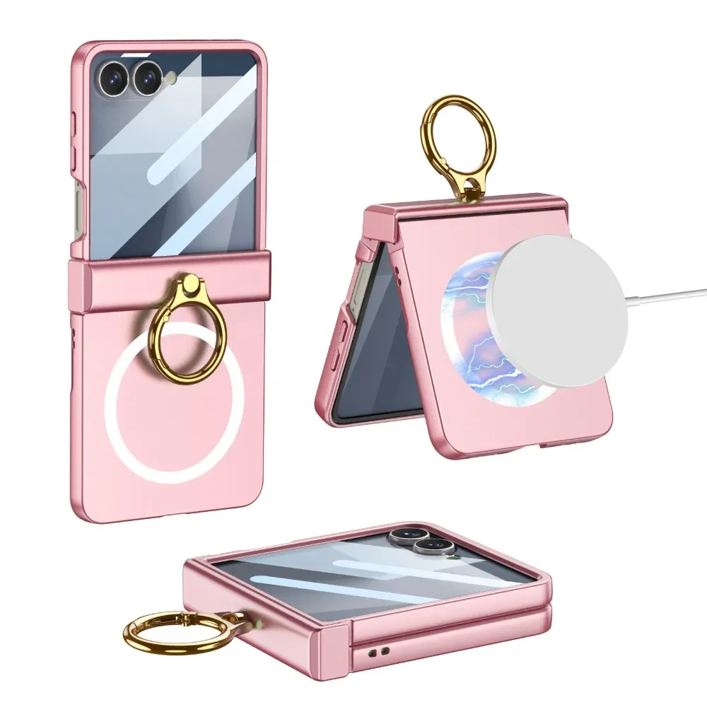 Magnetic Phone Case with Front Screen Protector, Ring Kickstand, and Hinge Protection