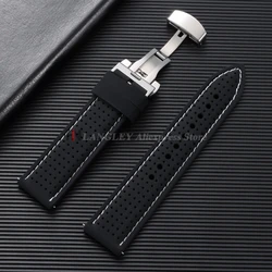 Premium Silicone Waterproof Watch Strap - Soft, Breathable Replacement Band - 22mm (Black White)