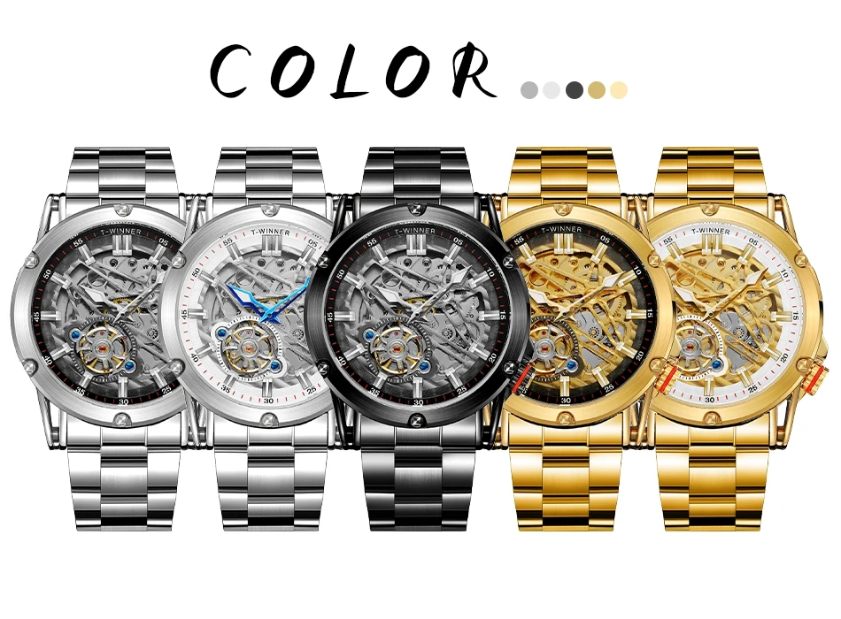 Orologio da uomo di lusso di alta qualità WINNER, grande, in acciaio inossidabile, con scheletro, tourbillon, movimento automatico, orologio meccanico militare maschile_voghion.com