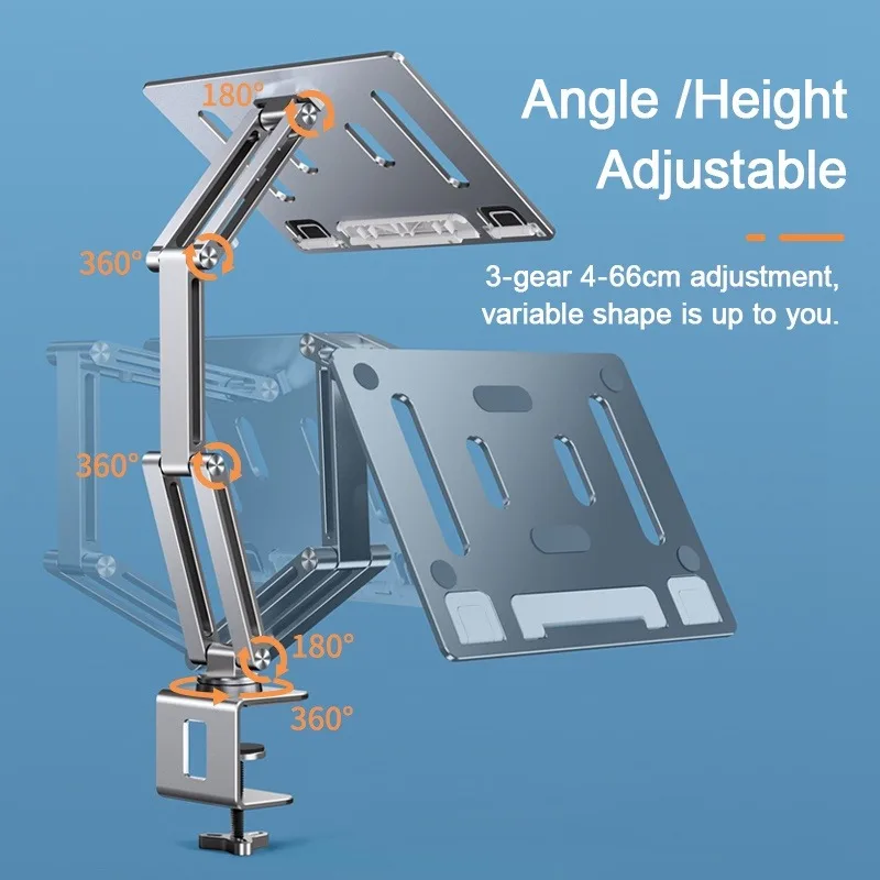 17인치 노트북용 Eary 싱글 암 랩탑 데스크 마운트 360 ° 회전 가능한 알루미늄 노트북 스탠드 조절 가능 접이식 태블릿 홀더