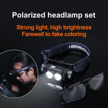 Luce per il trucco per lavori di tatuaggi, occhiali polarizzati, lampada frontale a LED, indossata sulla testa, cooperare con gli occhiali per eliminare le riflessioni