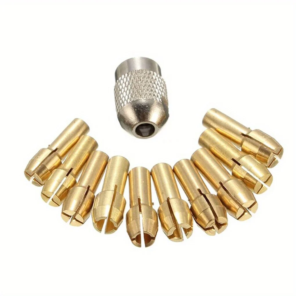 11pc Brass Chuck Silver Nut Electric Grinding Drill Bit Clamp Mini Drill Bit Chuck Electric Tool Accessory Set 2