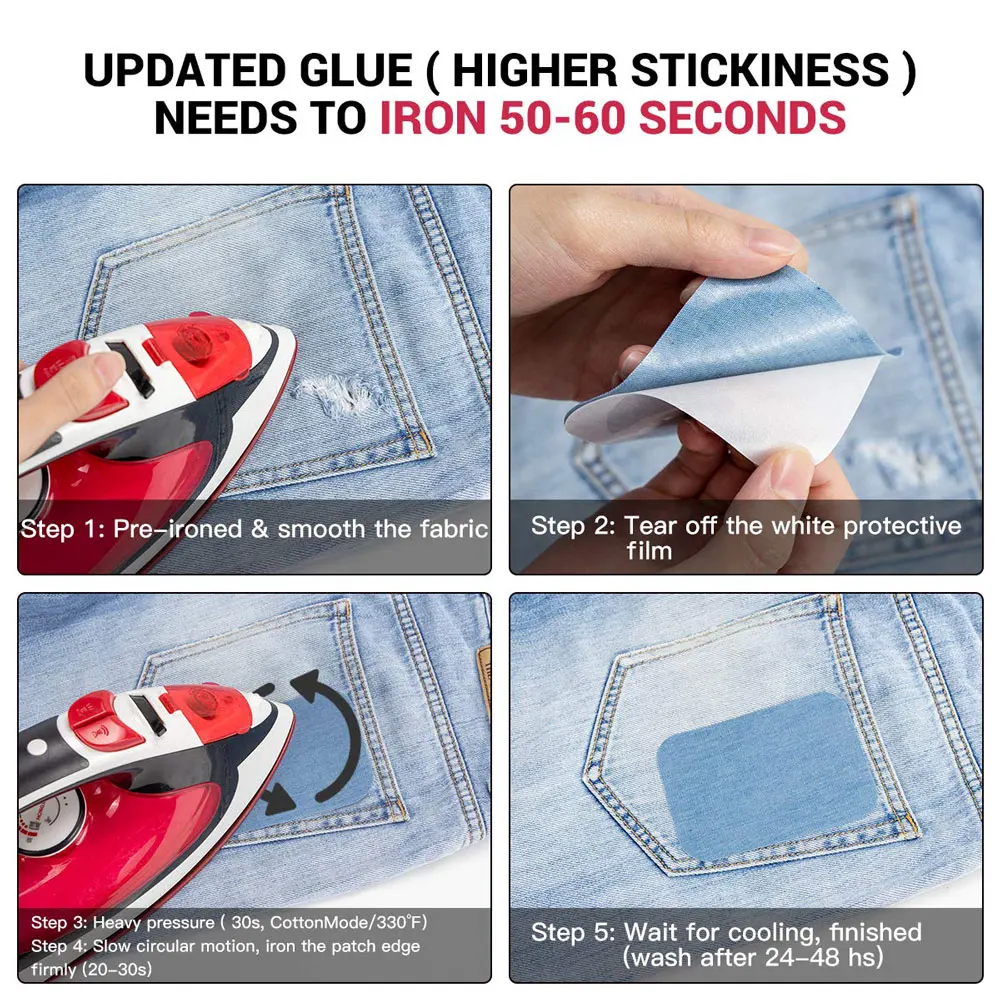 Denim Iron-On Patch Set: Self-Adhesive Blue Cotton Repair Patches