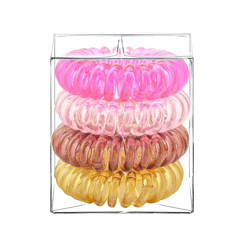 4 Pcs/Box Telephone Wire Elastic Hair Rubber Bands Transparent Spiral Hair Ties Rings Gum for Women Girls Hair Accessories silver hair clips Hair Accessories