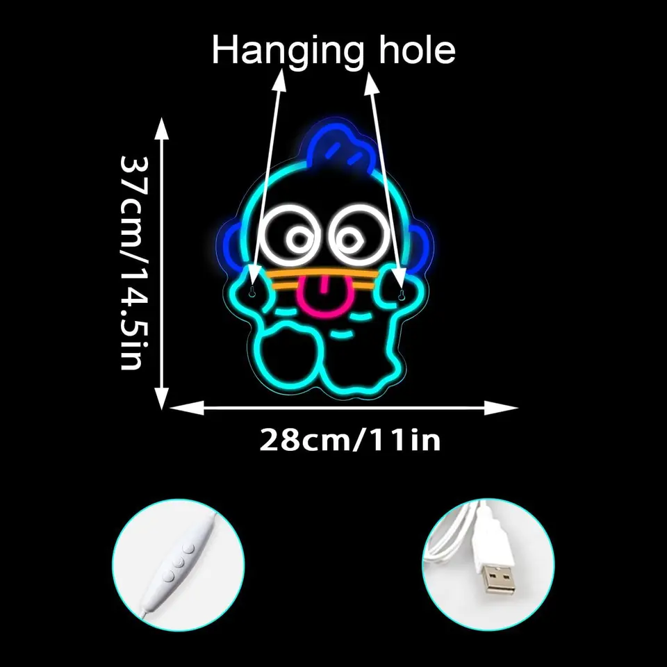 Sanrio Hangyodon Cartoon Neon Light Led Billboard Bar Anime Style