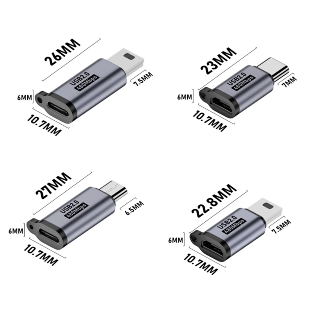 2Pcs 유형 C 여성 마이크로 USB 남성 변환기 5V 2A 유형 C 여성 마이크로 USB/미니 USB 변환기 480Mbps 전화/태블릿/PC
