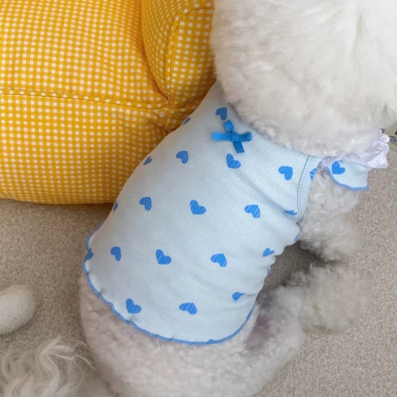 귀여운 레이스 러브 애완 동물 고양이 옷, 얇은 통기성 강아지 조끼, 비숑 말티즈 요크셔 작은 강아지 옷, 여름 신상