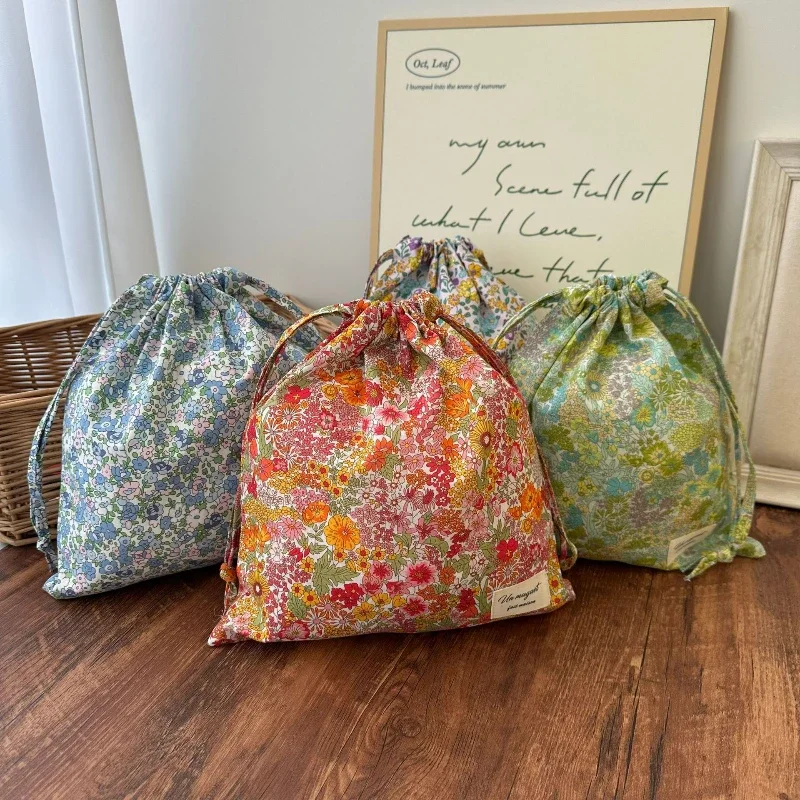 Portable Organizer Cotton Makeup Bag Travel Underwear Clothing Drawstring Bags Flower Print Mom Bags Cosmetic travel bag